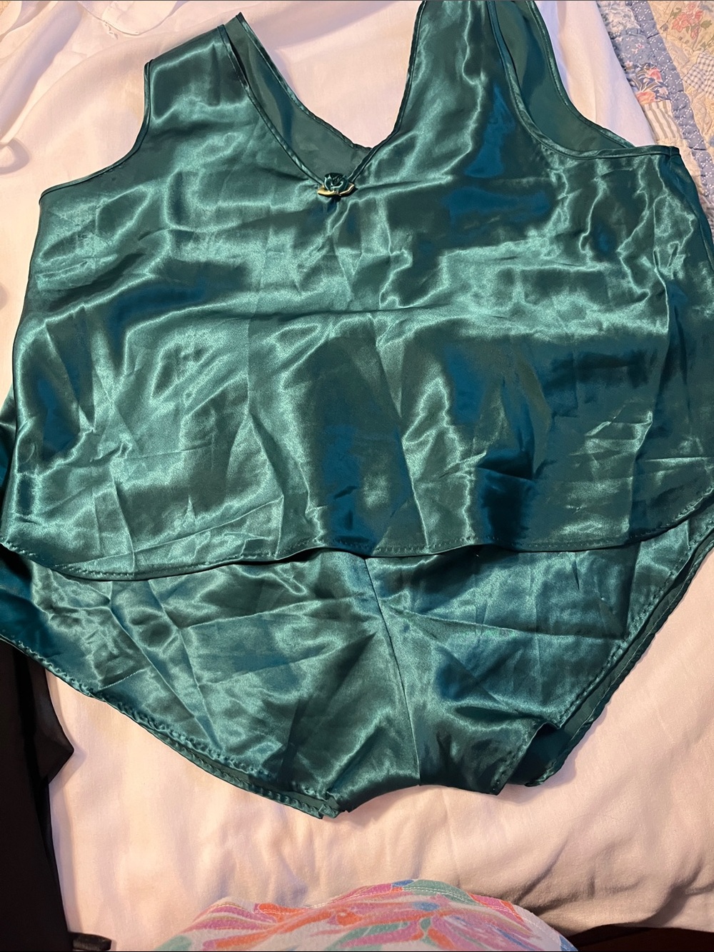 Satin Teal V-Neck Sleepwear Set